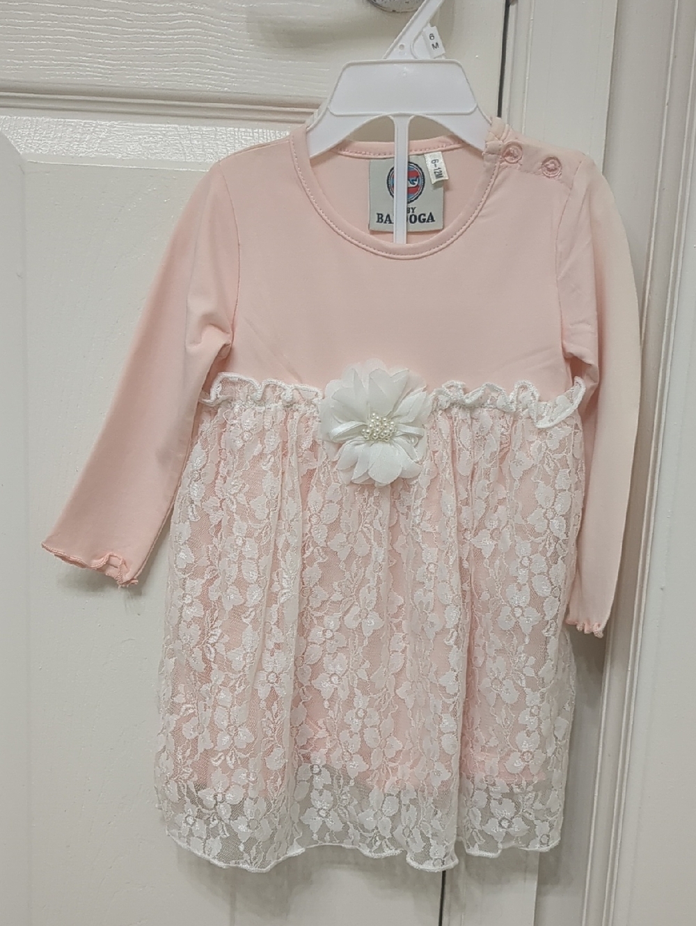 Pink Lace Flower-Accent Kids Dress